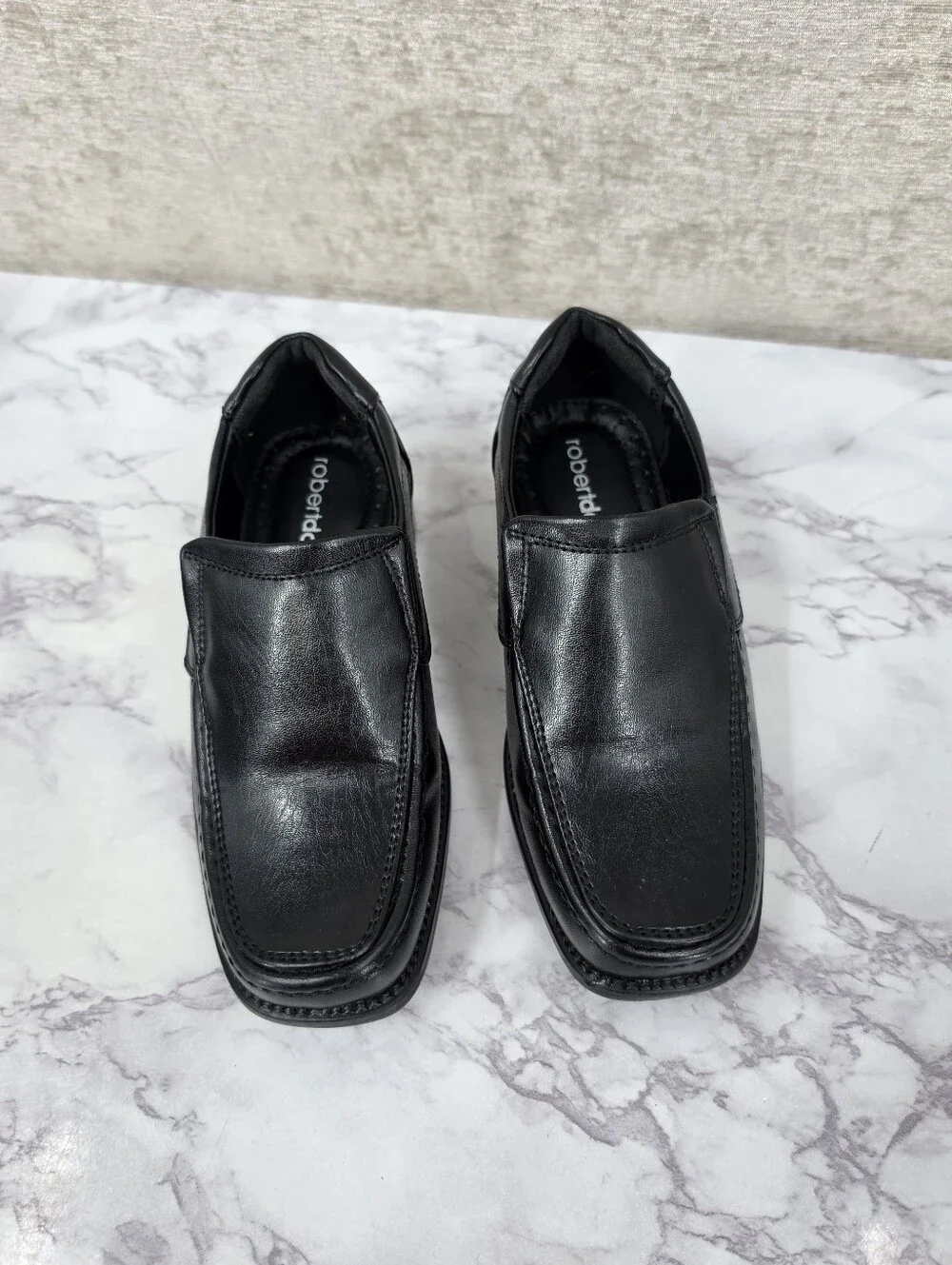 Robert David Black Faux Leather Slip-On Dress Shoes Boys Toddler Size 11 Wide